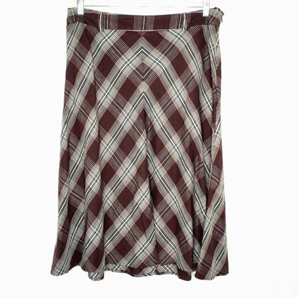 Linen Blend Plaid Midi Skirt Plus Size 16 A-line Lightweight Academia Western - Picture 1 of 10